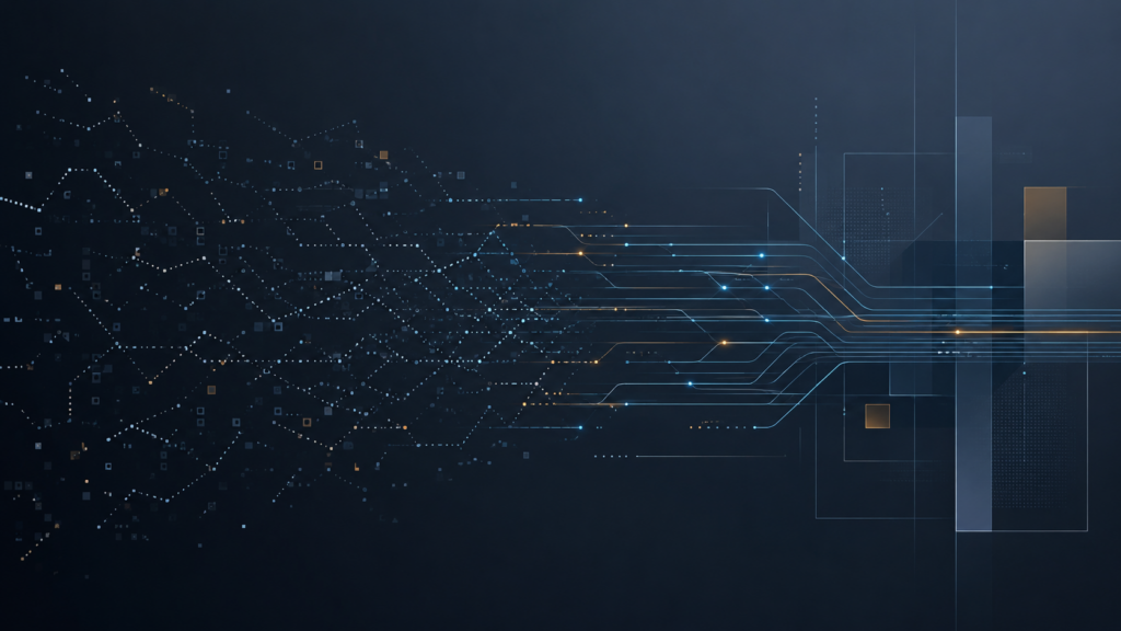 Abstract data visualization representing the shift from fragmented third-party cookie signals to structured first-party data architecture in digital advertising.